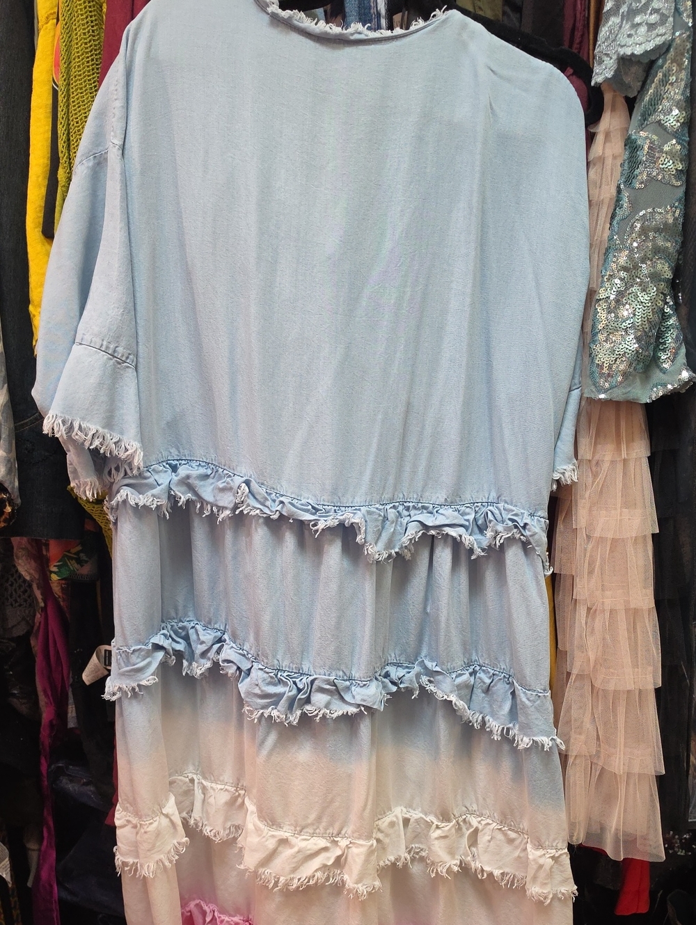 Boho Tiered Ruffle Woman Dress in Blue, White & Pink - Picture 6 of 6